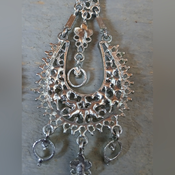 Vtg Chandelier Dangle Rhinestone Crystal Statement Earrings - Picture 11 of 16
